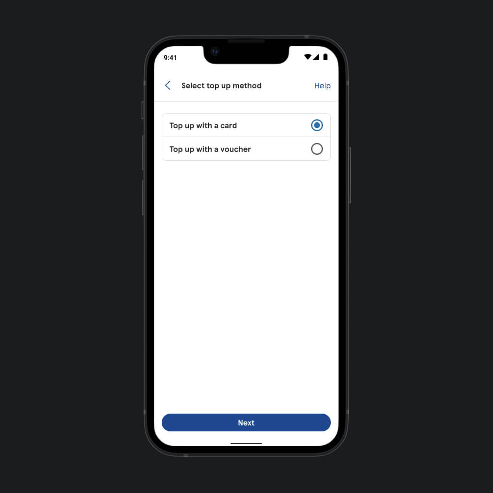 Tesco Mobile top-up selection method page