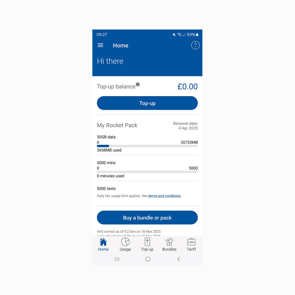 Tesco Mobile home screen